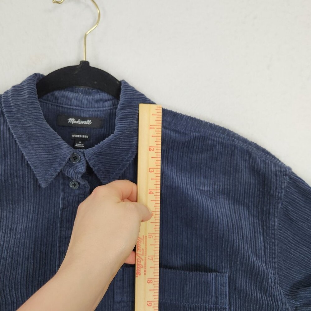 Madewell Shirt Womens Small Blue Cropped Oversized Corduroy Variegated Button Up - Picture 5 of 11